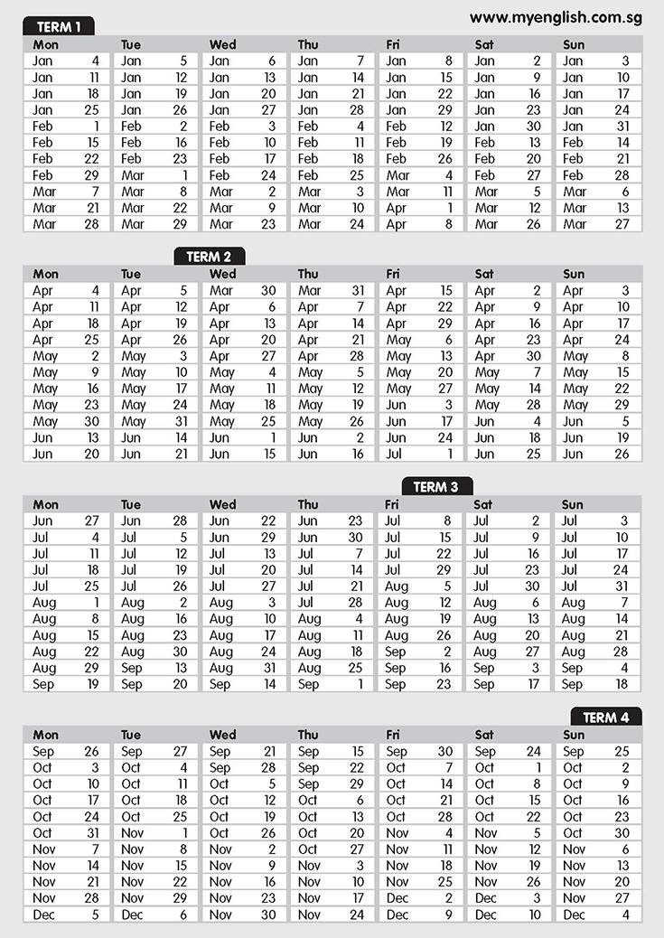 My English School Schedule 2016